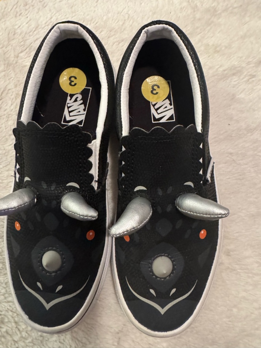 Vans Kids Black Slip-On Monster Sneakers with Silver Horns